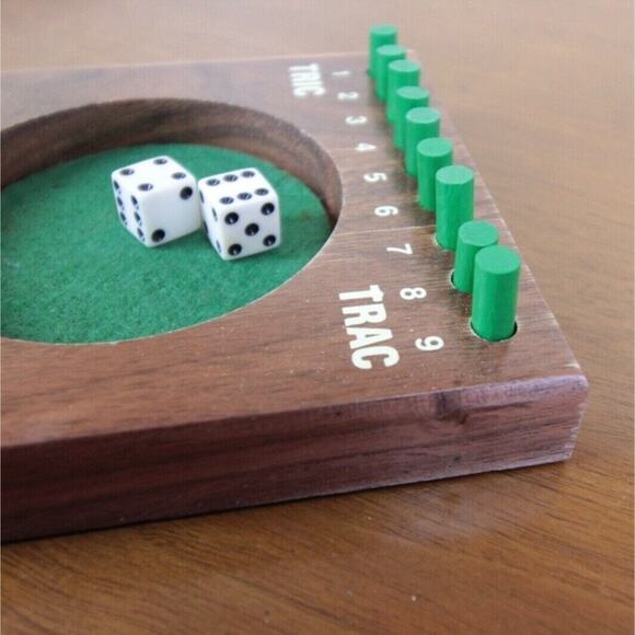 Vintage Tric Trac Travel Game Wood Dice Retro 70s 80s Green Pegs Boardgame - Picture 4 of 6